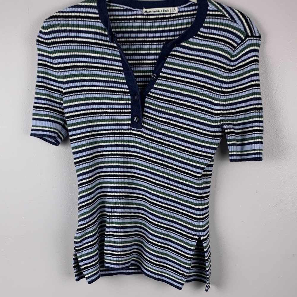 Abercrombie & Fitch Navy Striped Henley Shirt x small